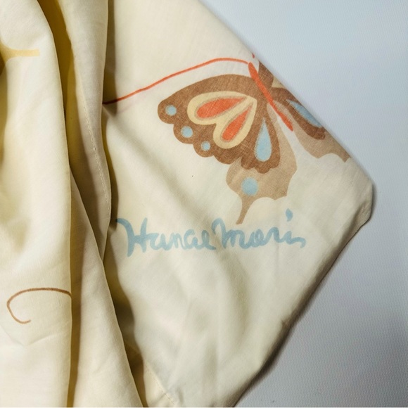 VTG 70s Hanae Mori Twin Sheet, Nude Cream Color w/ Butterflies Brown Orange Blue - Picture 4 of 5